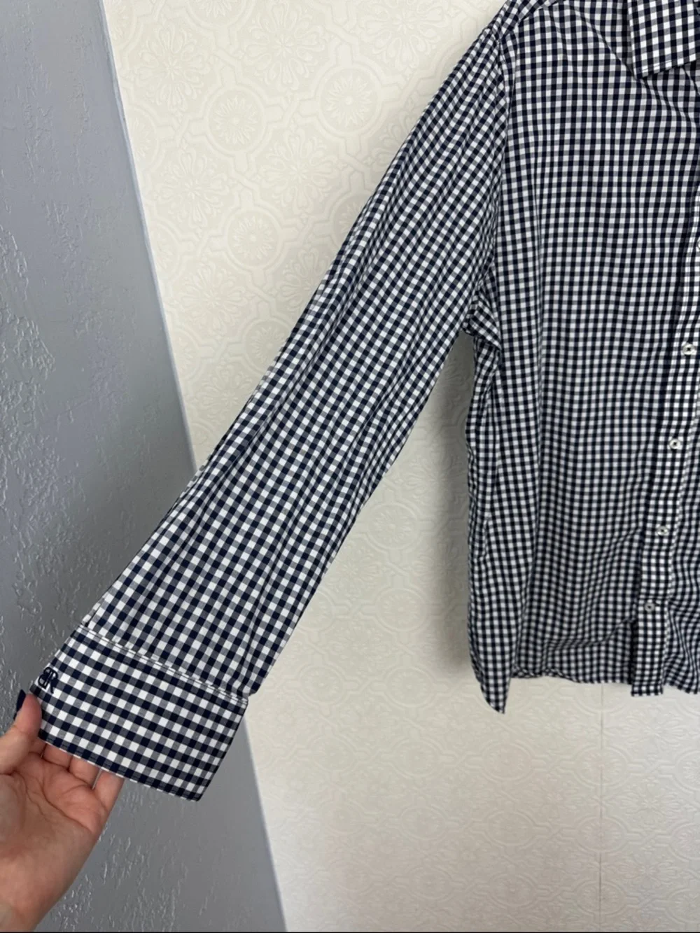 Banana‎ Republic Slim Fit Button Down Shirt Mens XL Blue White Gingham Stretch
